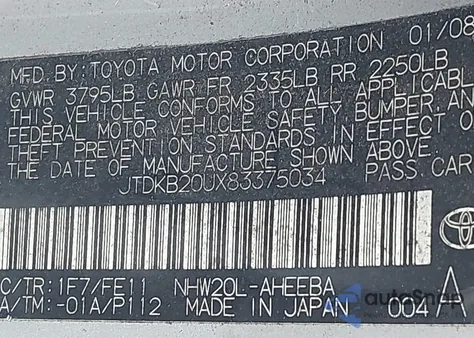 2008 Toyota Prius from USA, damaged, VIN JTDKB20UX83375034